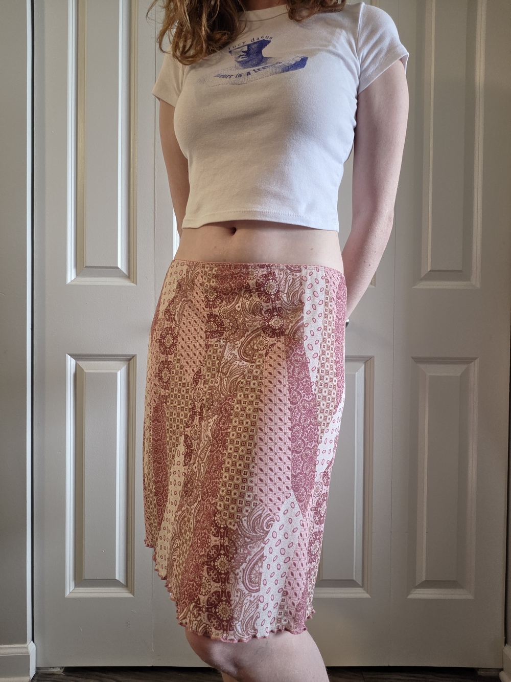 Y2K Pink Patterned Midi Skirt